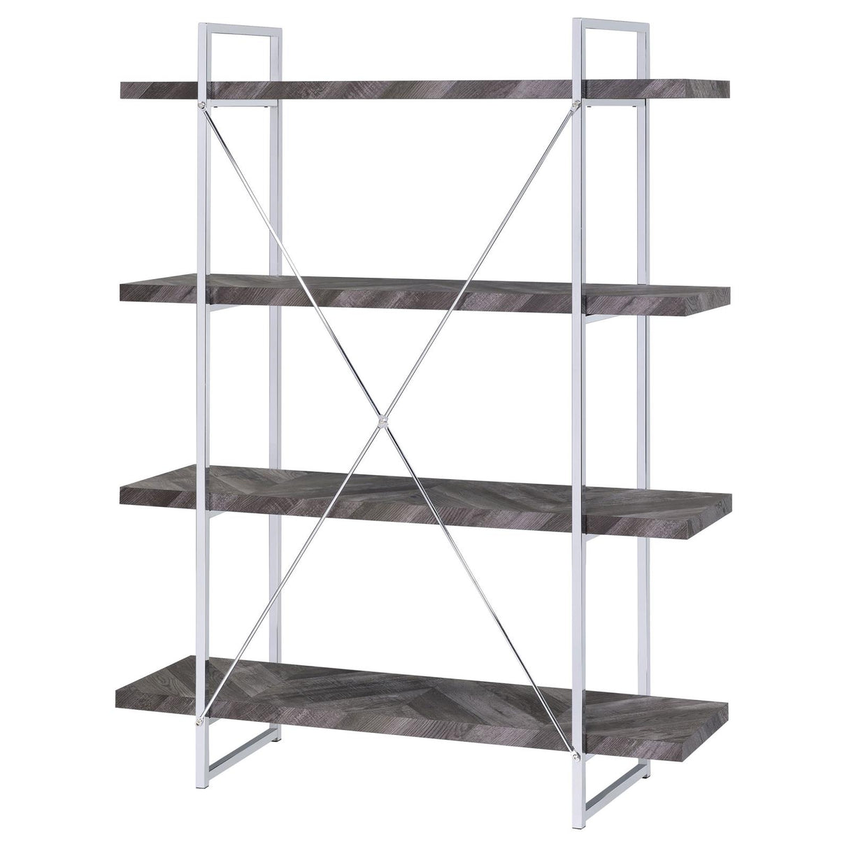 Grimma Rustic Gray Herringbone 4-Shelf Bookcase from Coaster - Luna Furniture