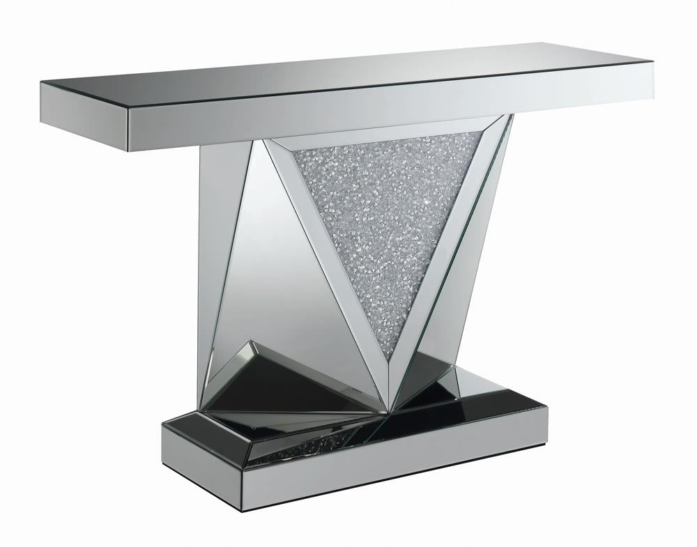 Gunilla Silver and Clear Mirror Rectangular Sofa Table with Triangle Detailing from Coaster - Luna Furniture