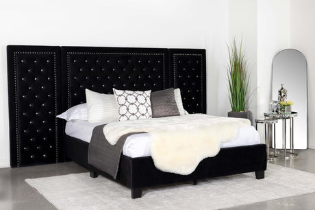 Hailey Upholstered Platform California King Bed with Wall Panel Black - 315925KW-SP - Luna Furniture