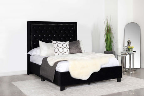 Hailey Upholstered Tufted Platform California King Bed Black - 315925KW - Luna Furniture
