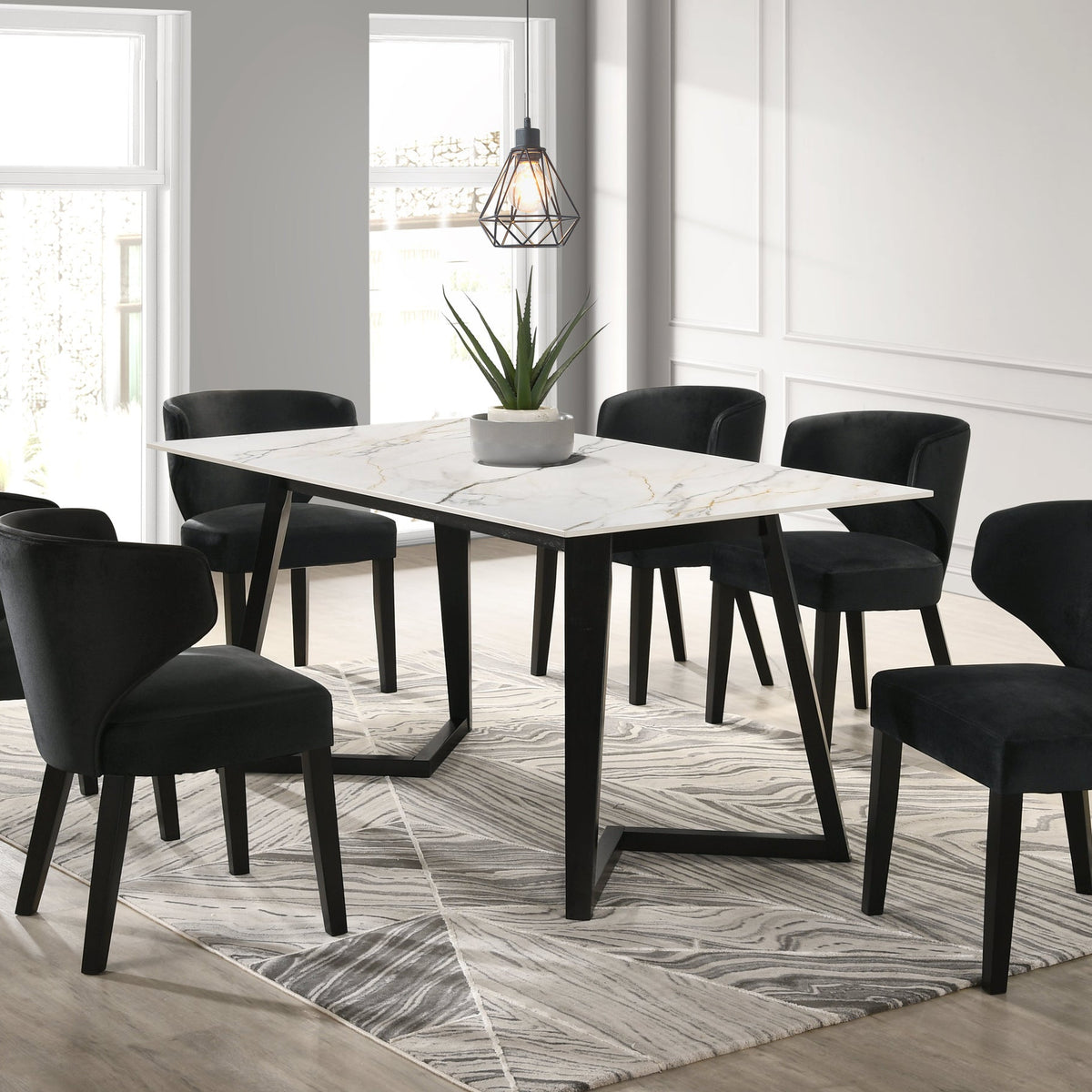 Hamilton WHITE Black Dining Table + 6 Chair Set Luna Furniture