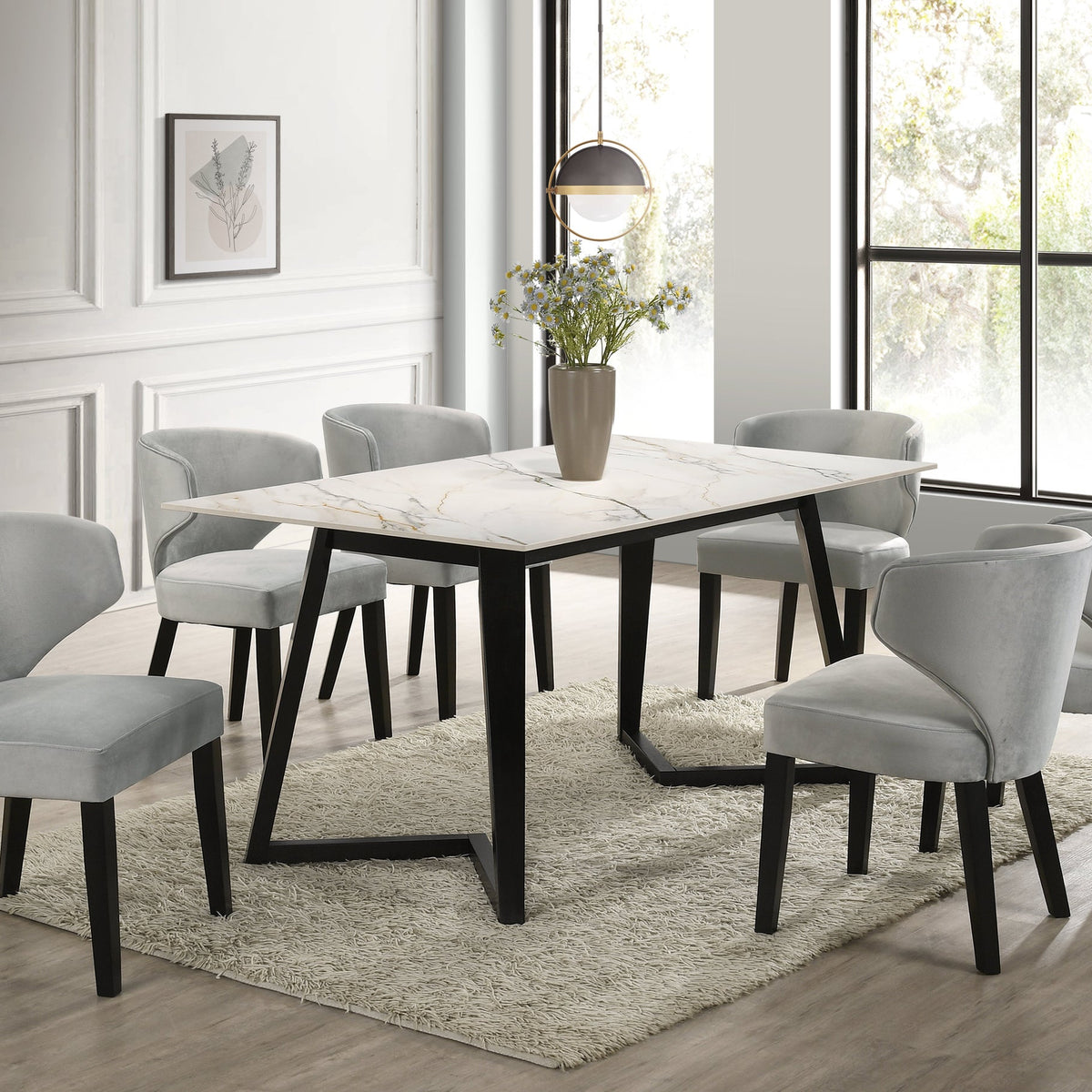 Hamilton WHITE Silver Dining Table + 6 Chair Set Luna Furniture