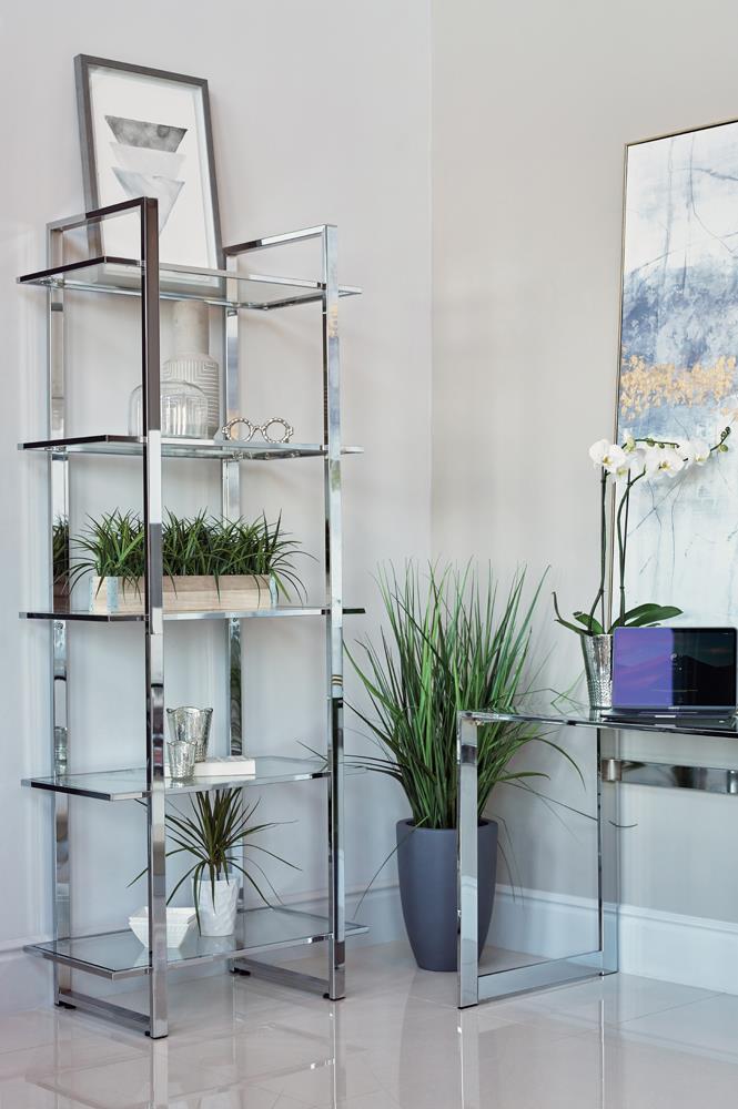 Hartford Chrome Glass Shelf Bookcase from Coaster - Luna Furniture