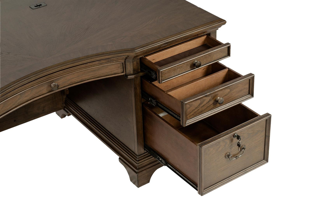 Hartshill Burnished Oak Executive Desk with File Cabinets from Coaster - Luna Furniture