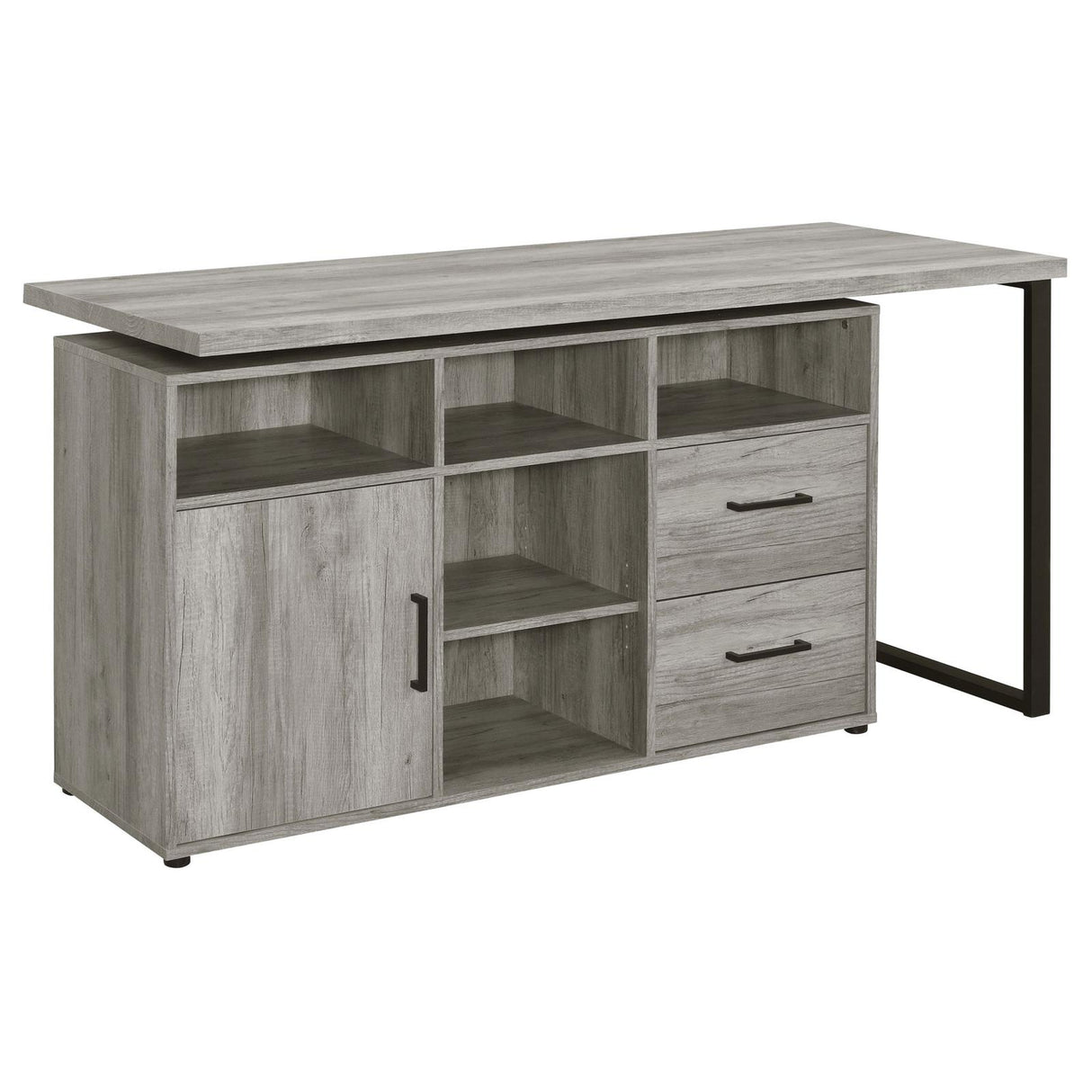 Hertford L-shape Office Desk with Storage Grey Driftwood - 804462 - Luna Furniture