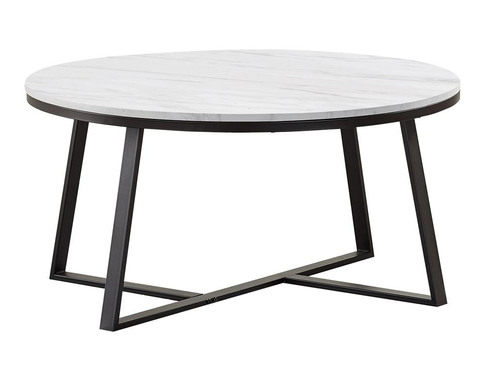 Hugo White and Matte Black Round Coffee Table from Coaster - Luna Furniture