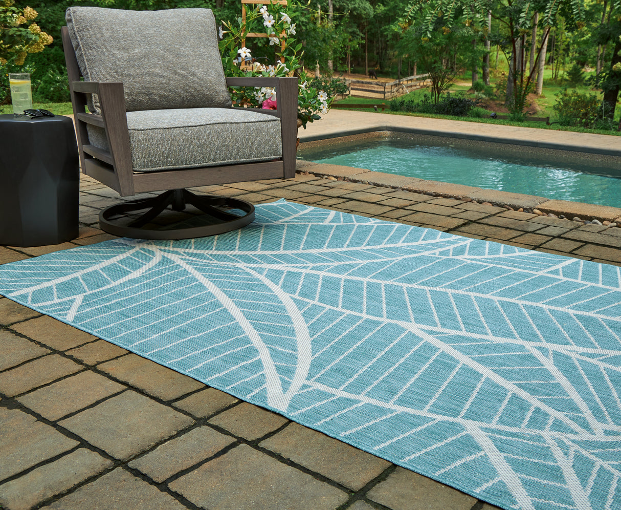 Hulsia Ivory/Aqua 5' x 7' Rug from Ashley - Luna Furniture