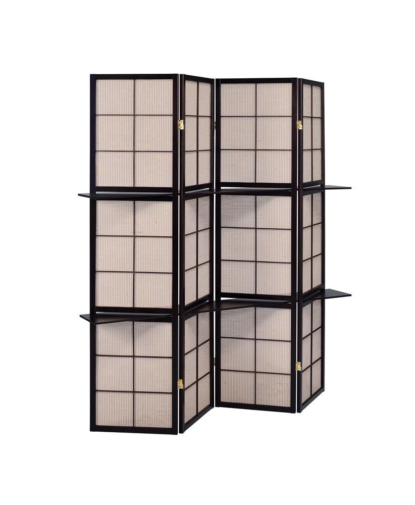 Iggy Tan and Cappuccino 4-Panel Folding Screen with Removable Shelves from Coaster - Luna Furniture