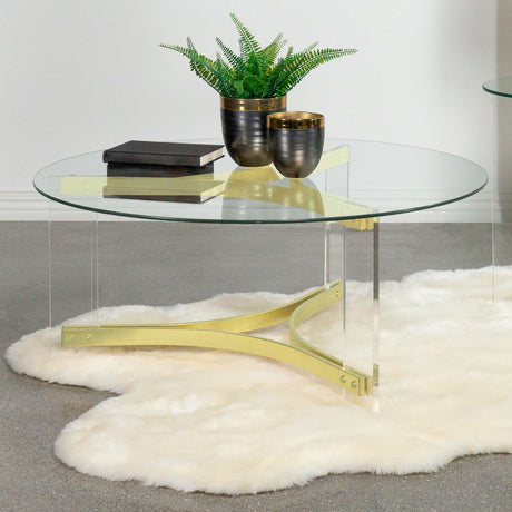 Janessa Round Glass Top Coffee Table With Acrylic Legs Clear and Matte Brass - 710068 - Luna Furniture