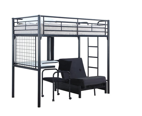 Jenner Twin Futon Workstation Loft Bed Black - 2209 - Luna Furniture