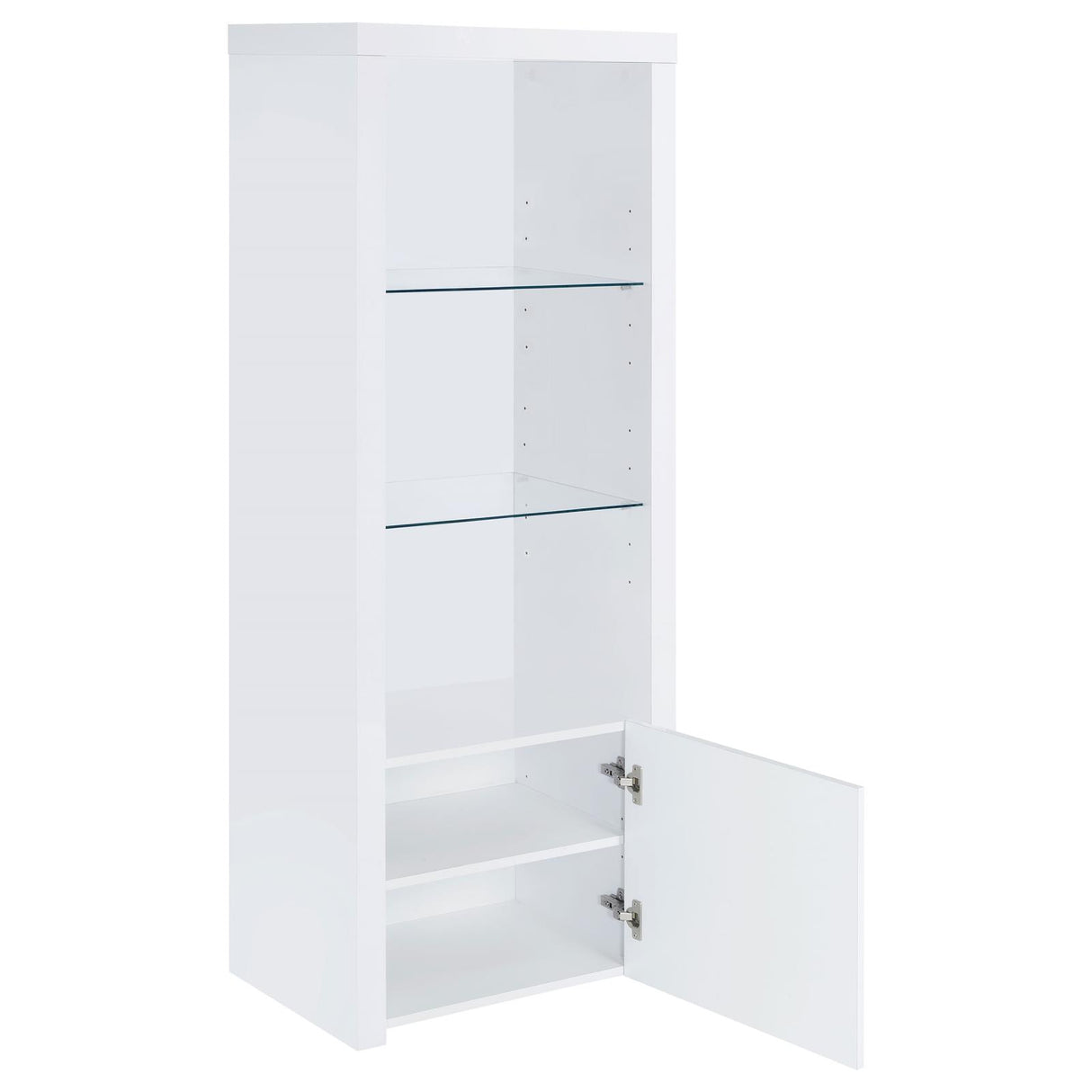 Jude White High Gloss 3-Shelf Media Tower With Storage Cabinet from Coaster - Luna Furniture