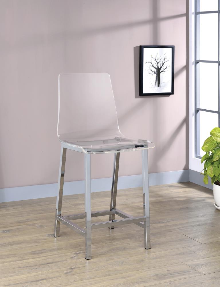 Juelia Chrome and Clear Acrylic Counter Height Stools, Set of 2 from Coaster - Luna Furniture