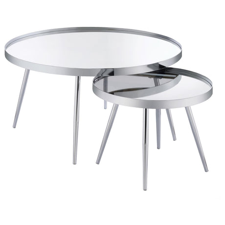 Kaelyn 2-Piece Round Mirror Top Nesting Coffee Table Chrome - 708368 - Luna Furniture