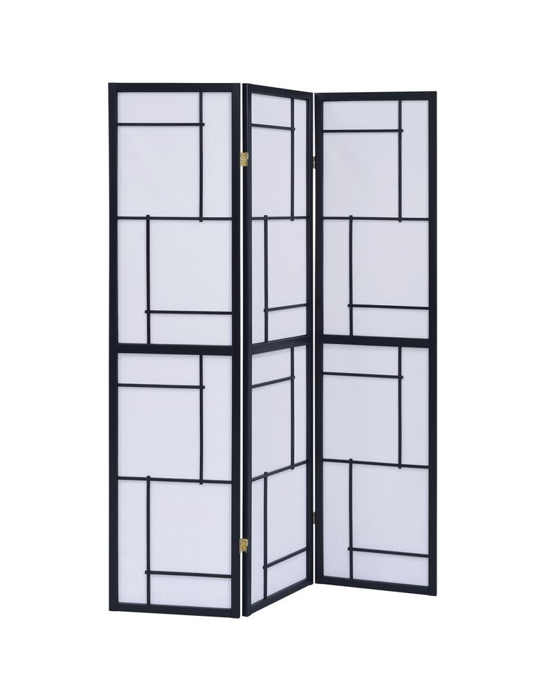 Katerina Black and White 3-Panel Folding Floor Screen from Coaster - Luna Furniture