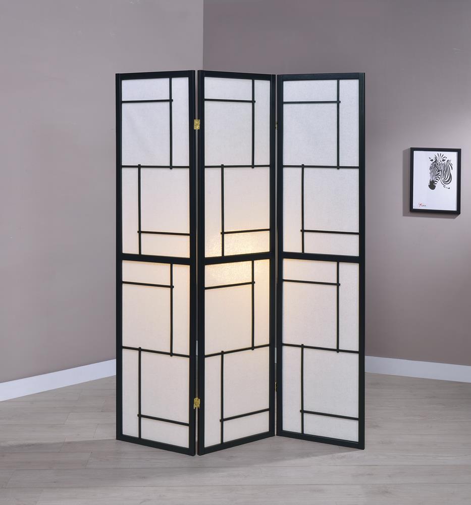 Katerina Black and White 3-Panel Folding Floor Screen from Coaster - Luna Furniture