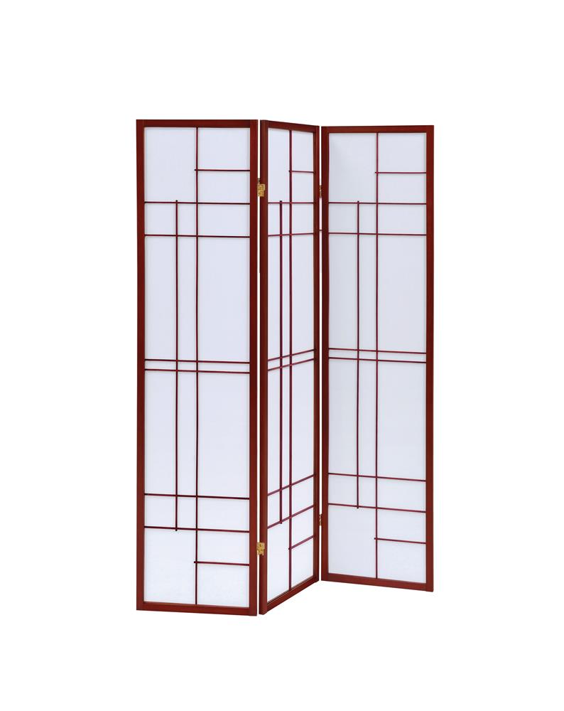 Katerina White and Cherry 3-Panel Folding Floor Screen from Coaster - Luna Furniture
