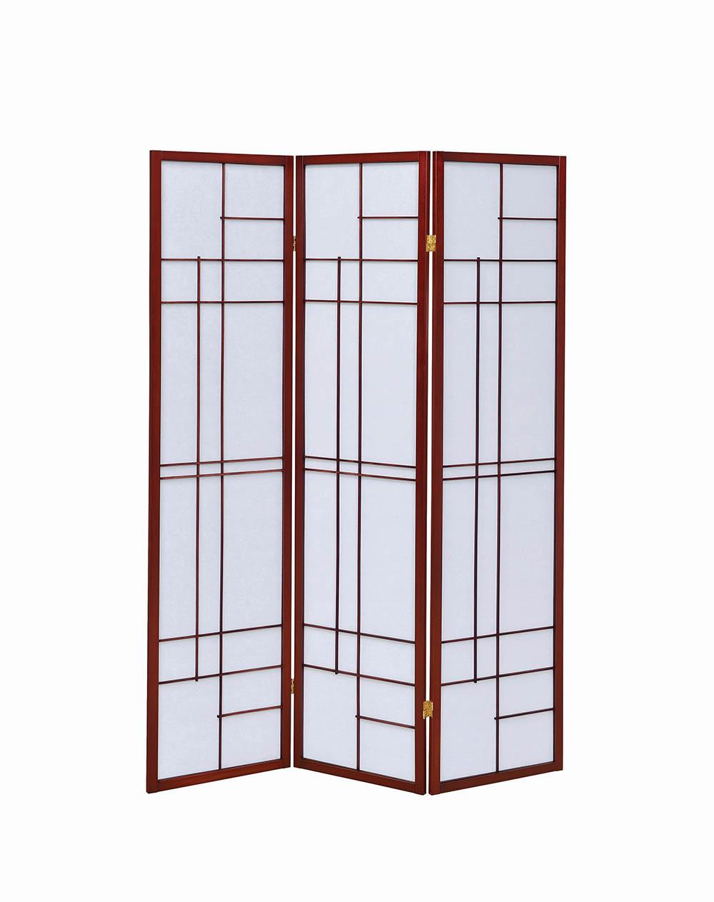 Katerina White and Cherry 3-Panel Folding Floor Screen from Coaster - Luna Furniture