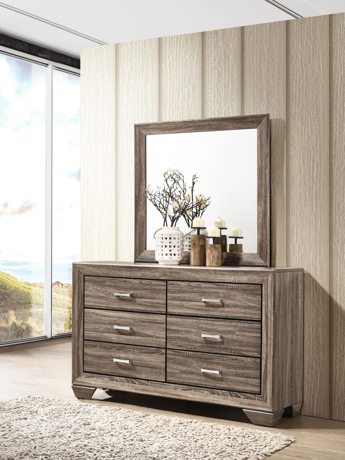 Kauffman Washed Taupe 6-Drawer Dresser with Mirror from Coaster - Luna Furniture