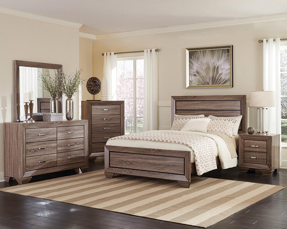 Kauffman Washed Taupe 4-Piece Eastern King Bedroom Set with High Straight Headboard from Coaster - Luna Furniture