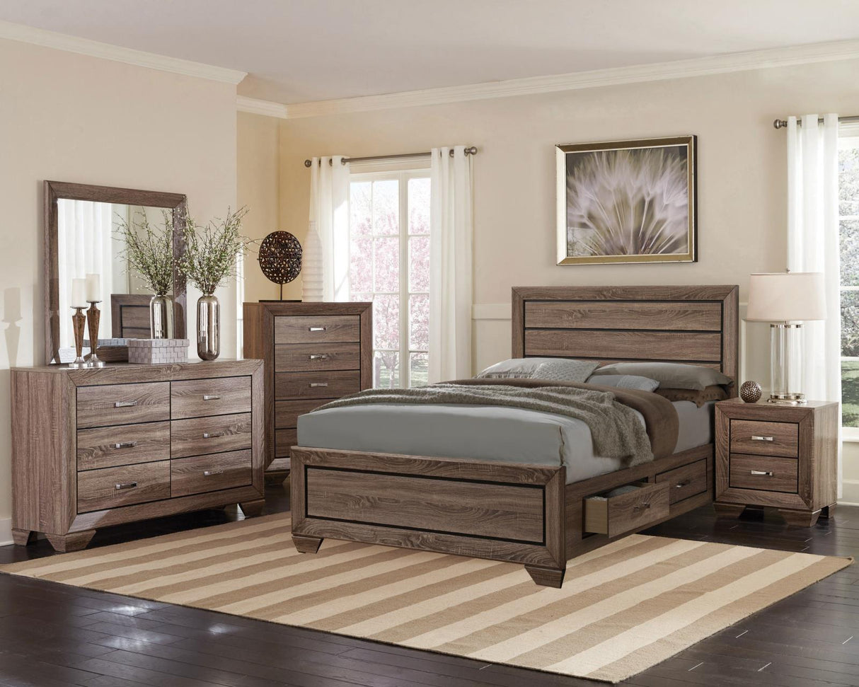 Kauffman Washed Taupe 5-Piece Storage Queen Bedroom Set with High Straight Headboard from Coaster - Luna Furniture