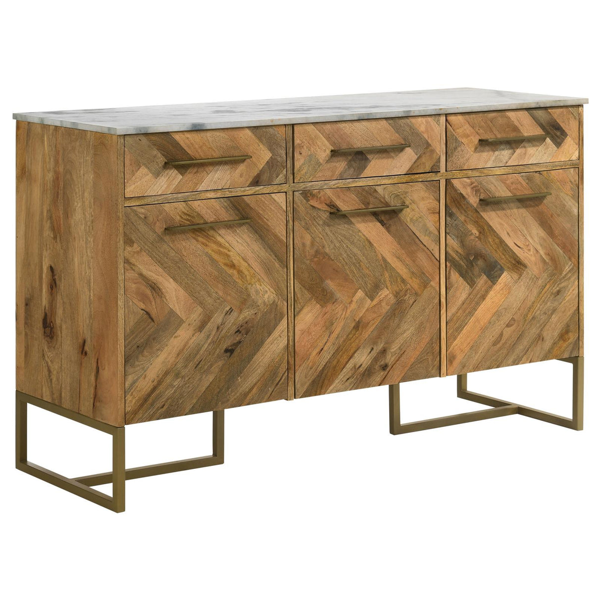 Keaton Natural and Antique Gold 3-Door Accent Cabinet with Marble Top from Coaster - Luna Furniture