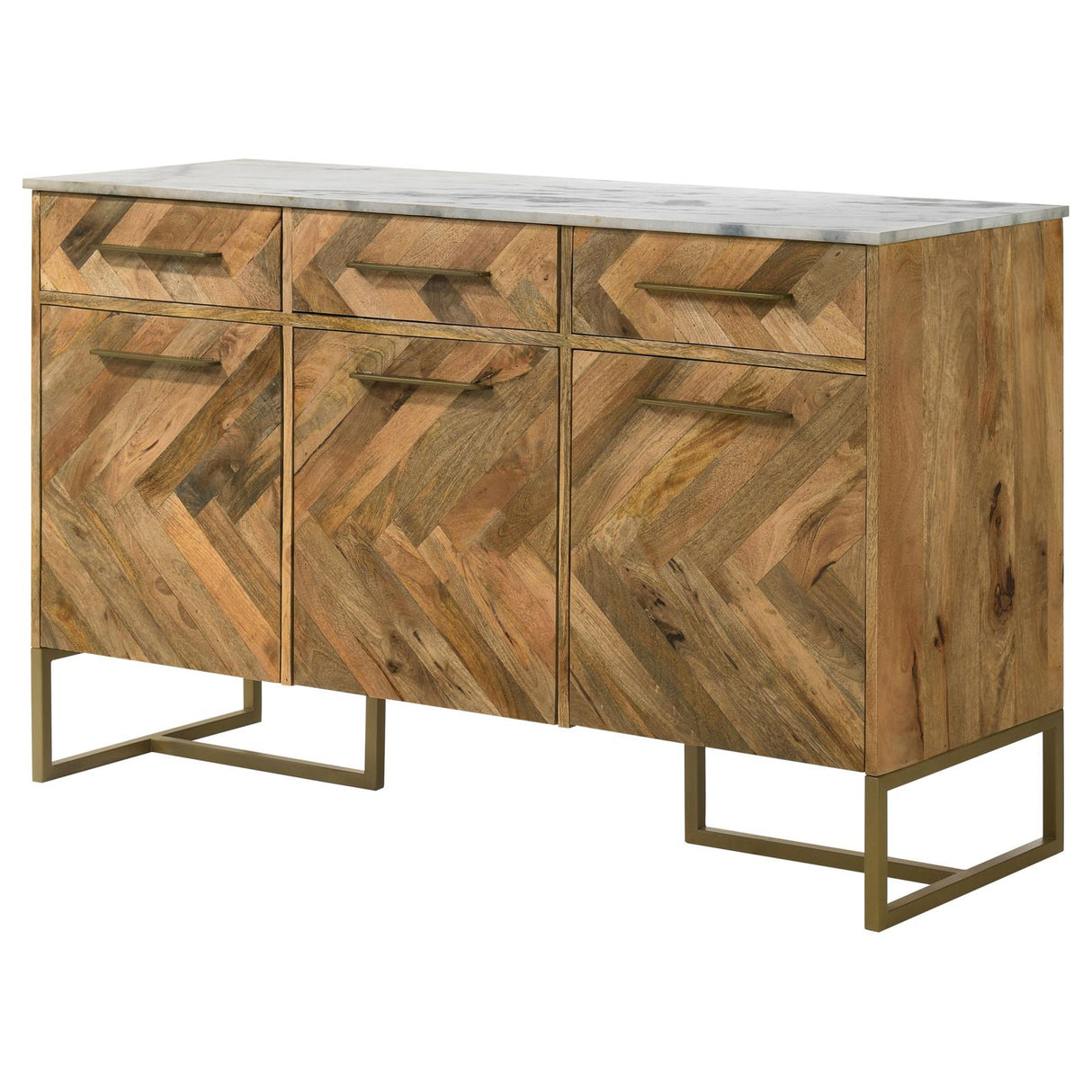 Keaton Natural and Antique Gold 3-Door Accent Cabinet with Marble Top from Coaster - Luna Furniture