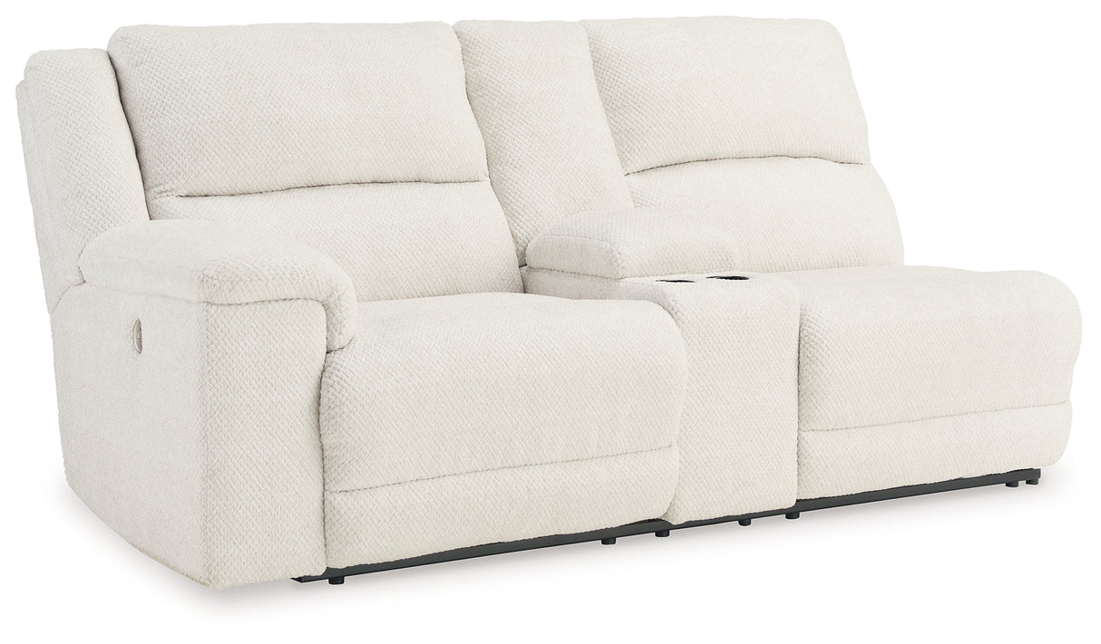 Keensburg Linen Left-Arm Facing Power Reclining Loveseat with Console from Ashley - Luna Furniture