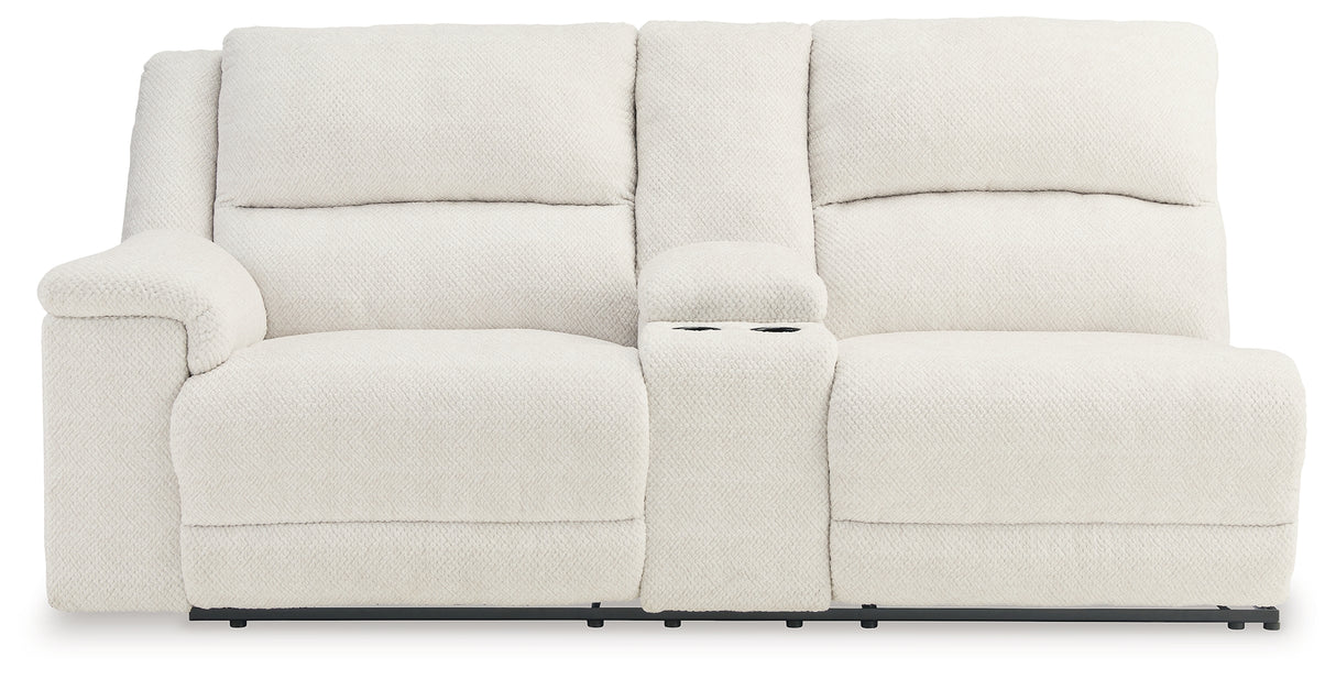 Keensburg Linen Left-Arm Facing Power Reclining Loveseat with Console from Ashley - Luna Furniture