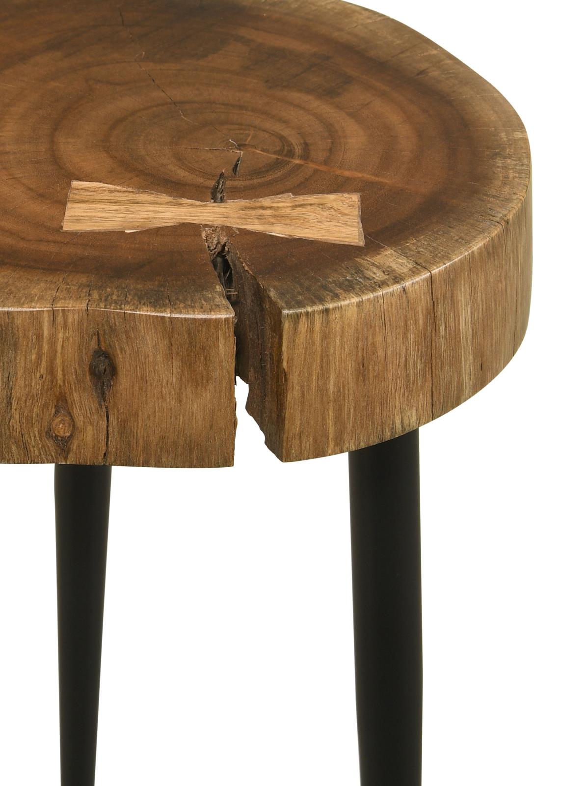 Keith Natural and Black Round Wood Top Side Table from Coaster - Luna Furniture