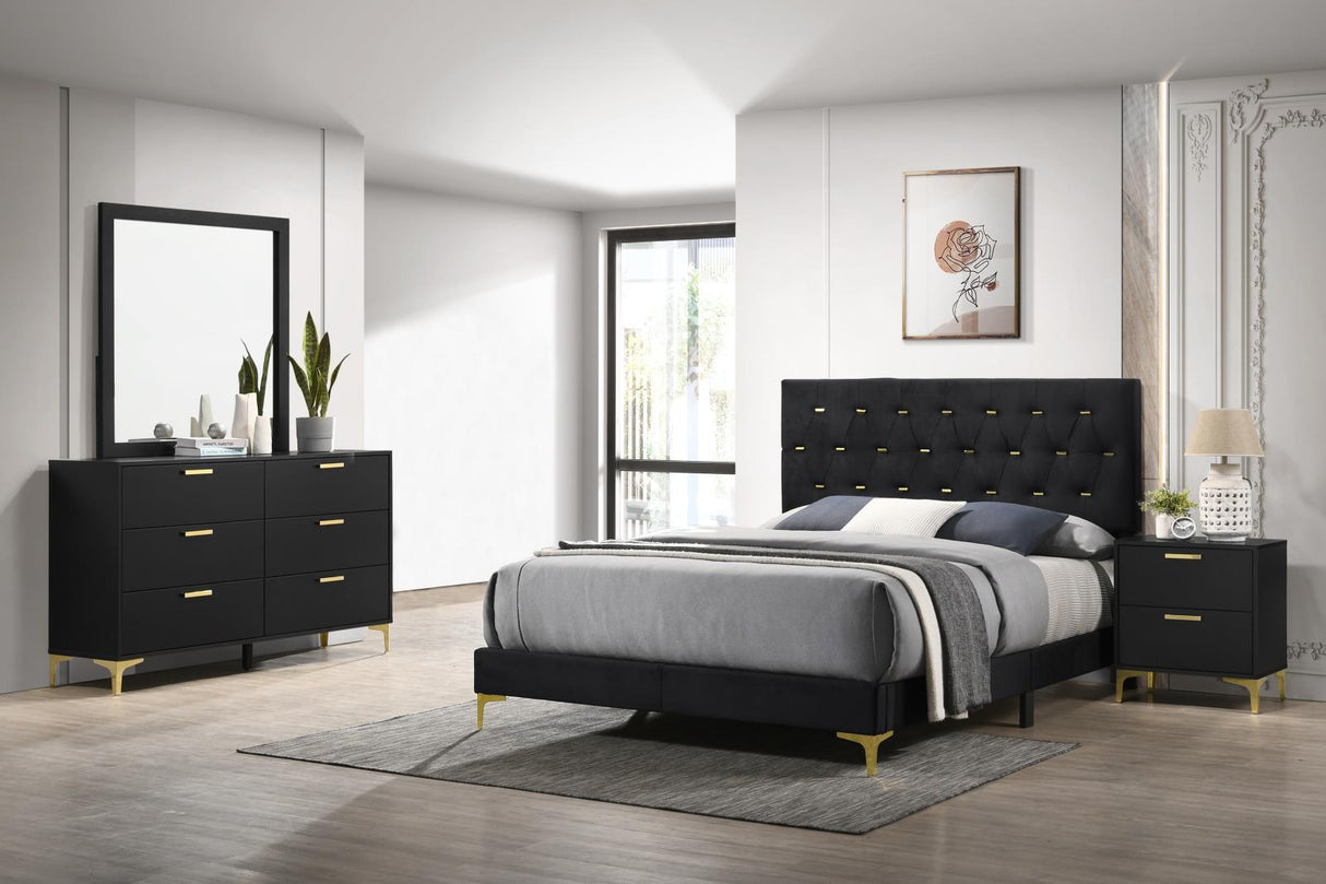 Kendall Black and Gold 4-Piece Tufted Panel Queen Bedroom Set from Coaster - Luna Furniture