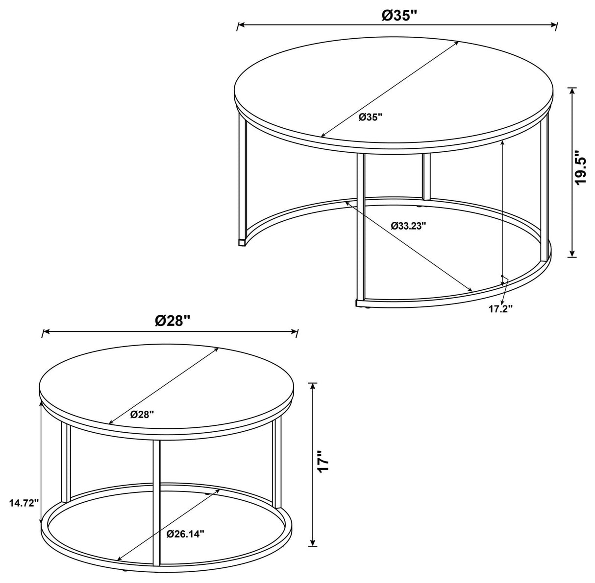 Lainey Round 2-piece Nesting Coffee Table Grey and Gunmetal - 736028 - Luna Furniture