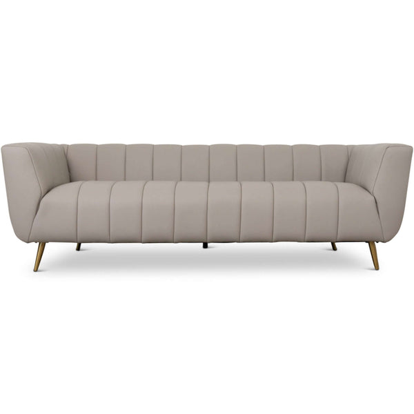 LaMattina Gray Genuine Leather Channel Tufted Sofa