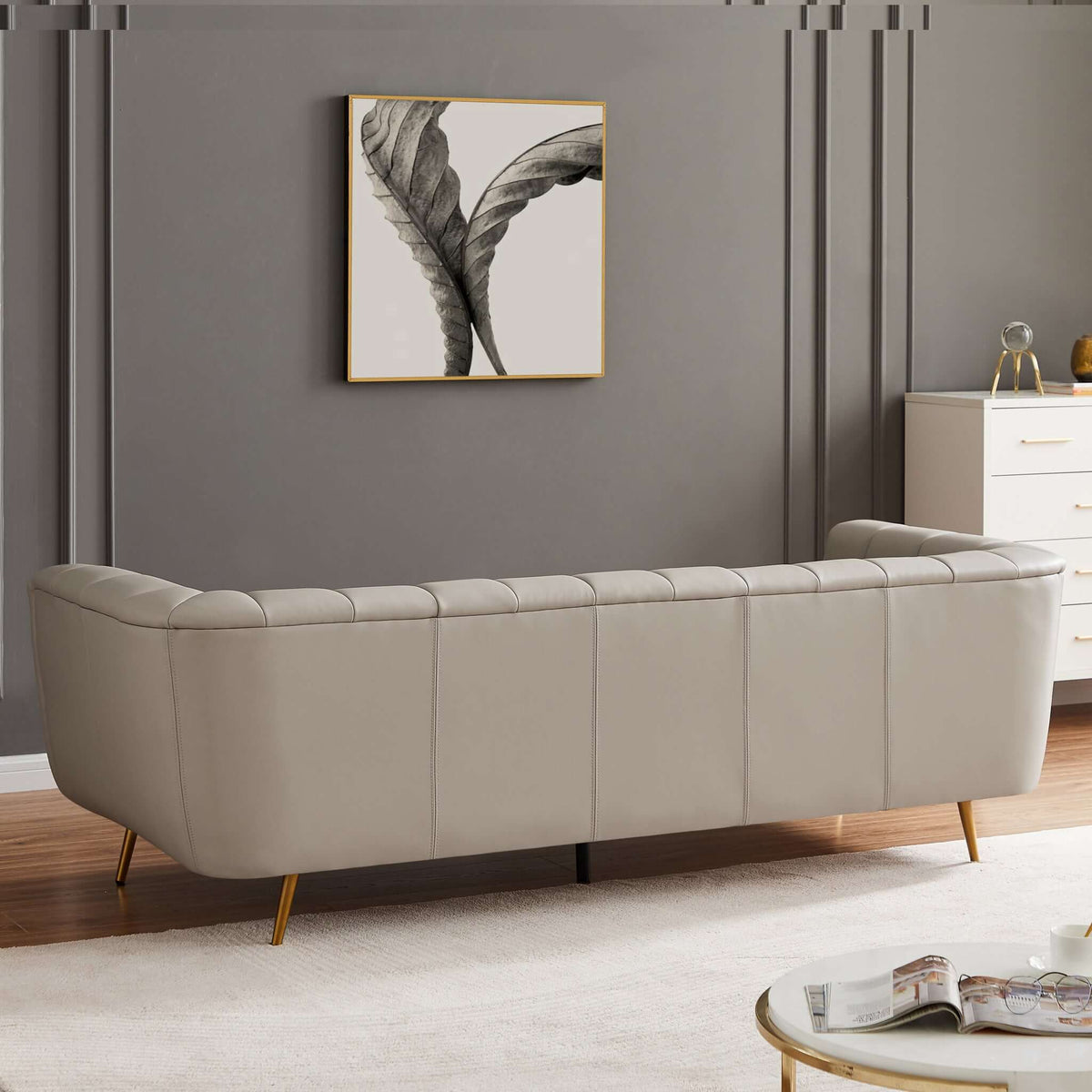 LaMattina Gray Genuine Leather Channel Tufted Sofa from Ashcroft Furniture - Luna Furniture