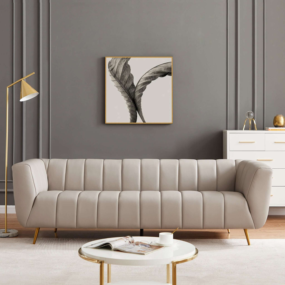 LaMattina Gray Genuine Leather Channel Tufted Sofa from Ashcroft Furniture - Luna Furniture