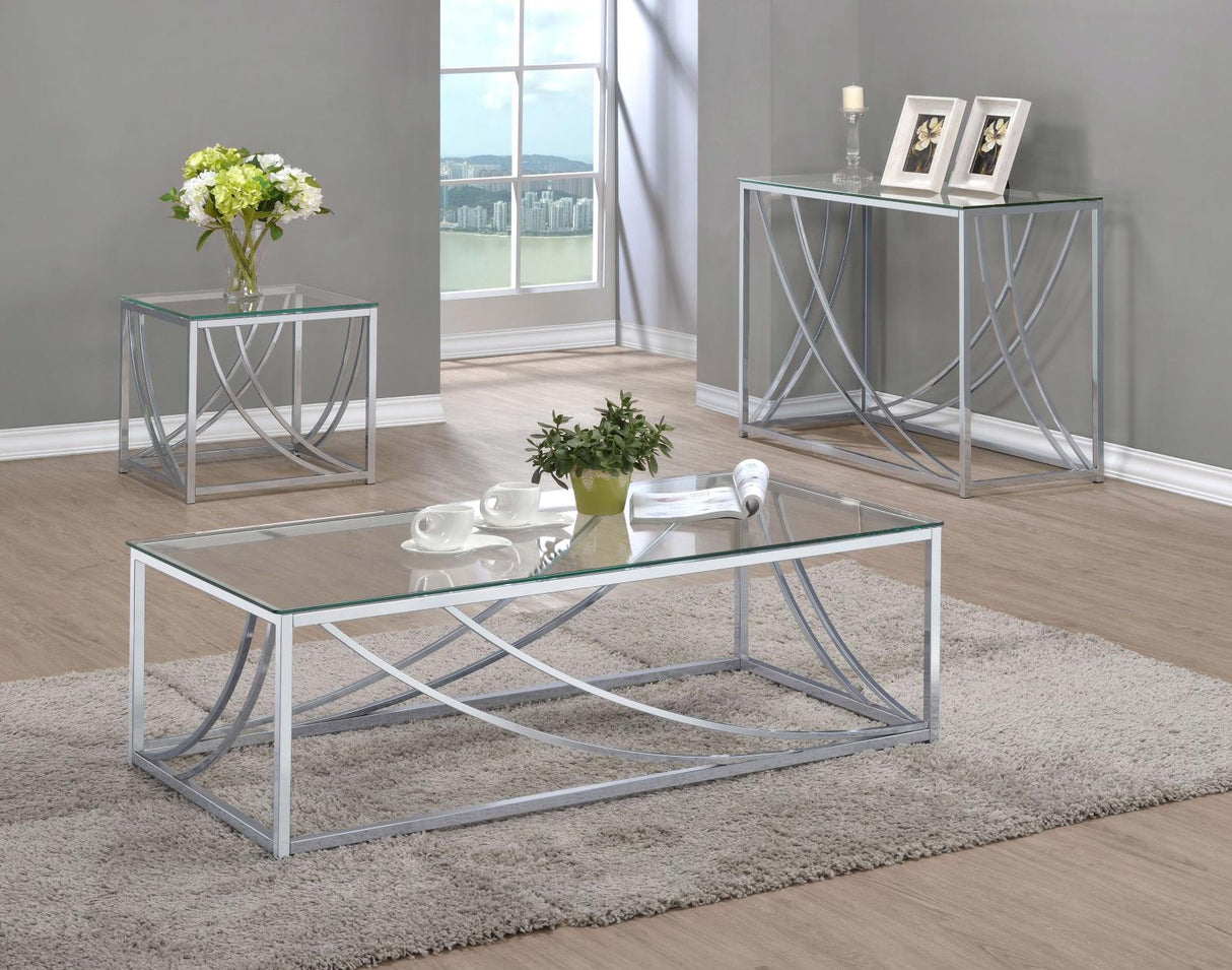Lille Chrome Accents Glass Top Rectangular Coffee Table from Coaster - Luna Furniture
