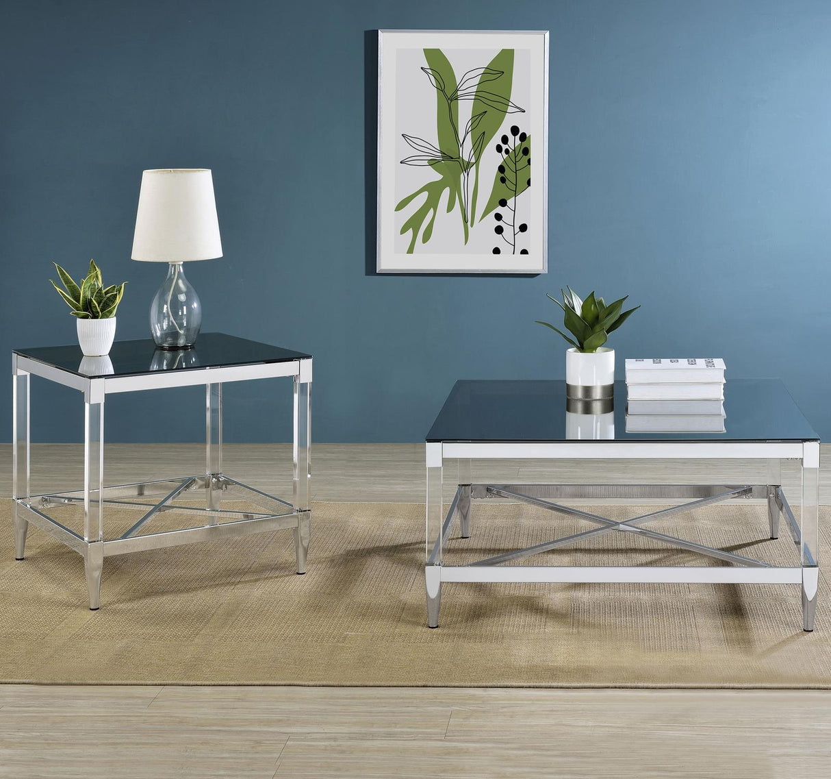Lindley Chrome Square Coffee Table with Acrylic Legs and Tempered Mirror Top from Coaster - Luna Furniture
