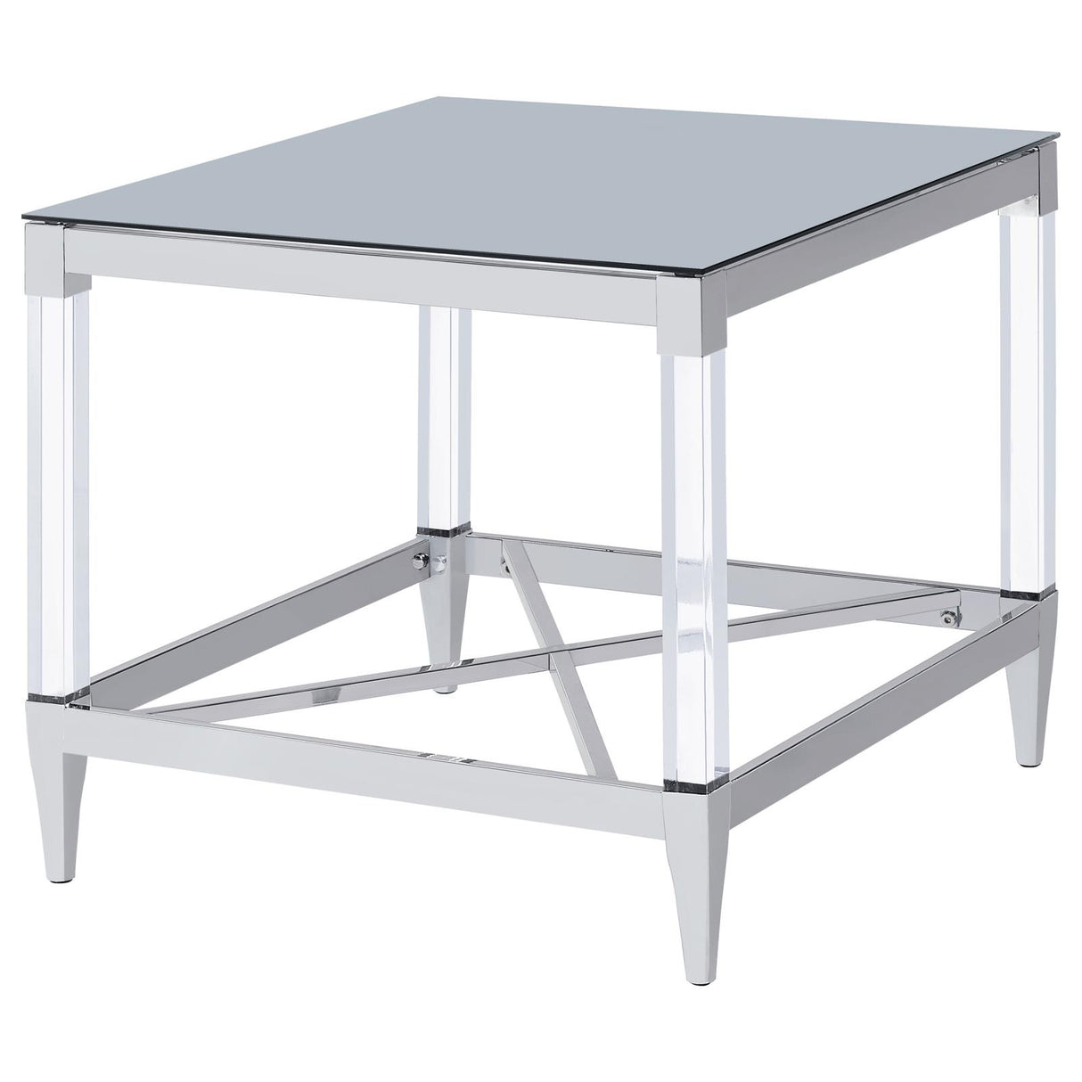 Lindley Chrome Square End Table with Acrylic Legs and Tempered Mirror Top from Coaster - Luna Furniture