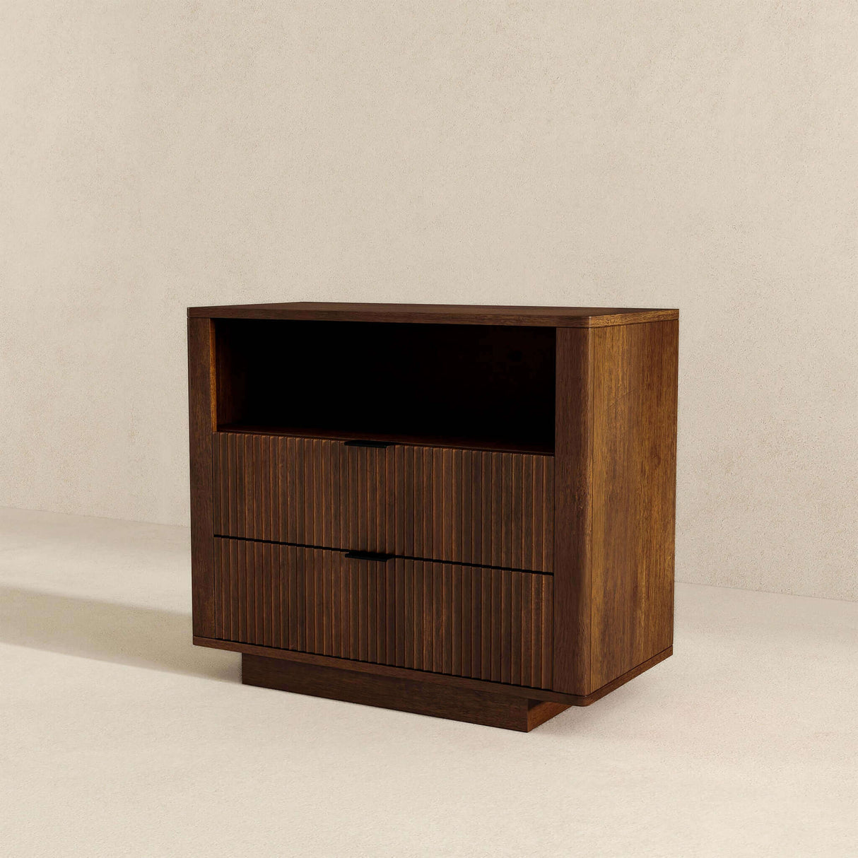 Lola Mid Century Modern Walnut Nightstand 2-Drawer  Bed Side Table - AFC01827 - Luna Furniture