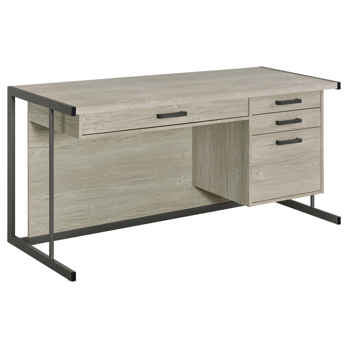 Loomis Whitewashed Gray and Gunmetal 4-Drawer Rectangular Office Desk from Coaster - Luna Furniture