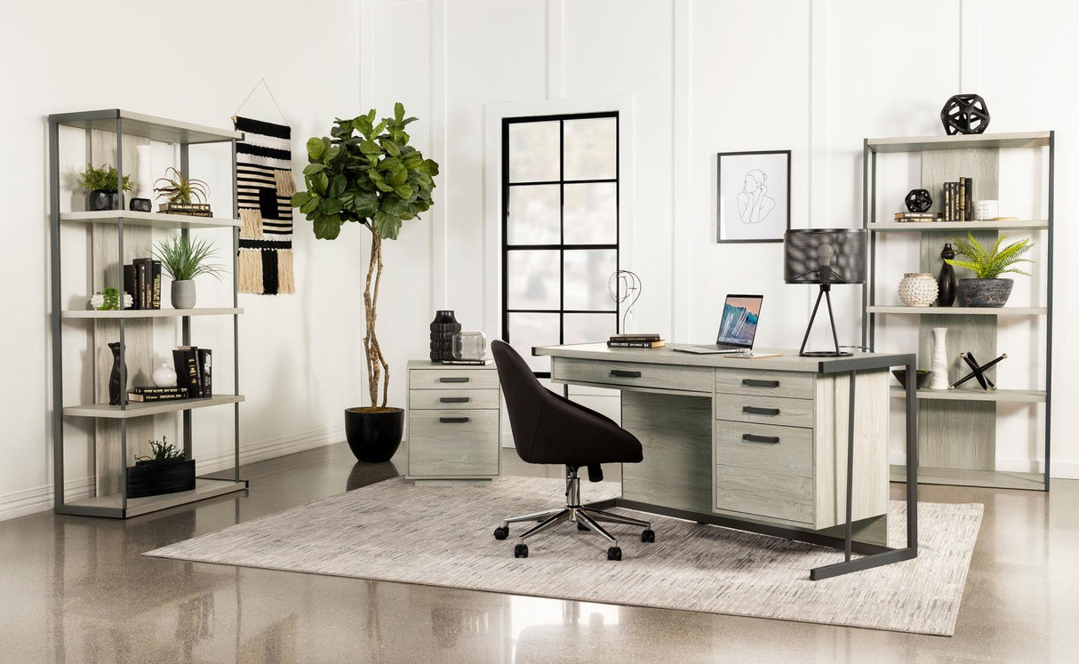 Loomis 4-drawer Rectangular Office Desk Whitewashed Grey and Gunmetal - 805881 - Luna Furniture