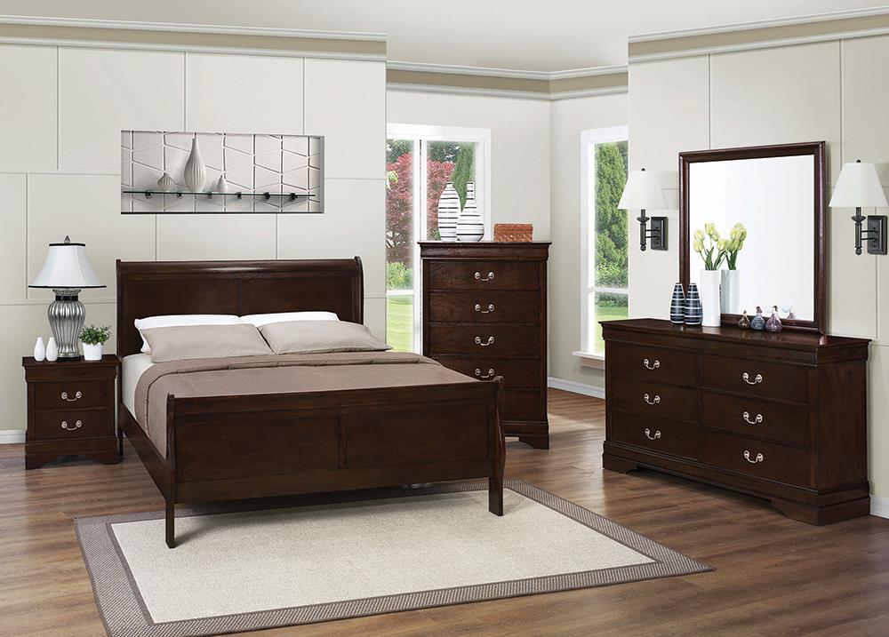 Louis Philippe Cappuccino 4-Piece King Panel Bedroom Set with High Headboard from Coaster - Luna Furniture
