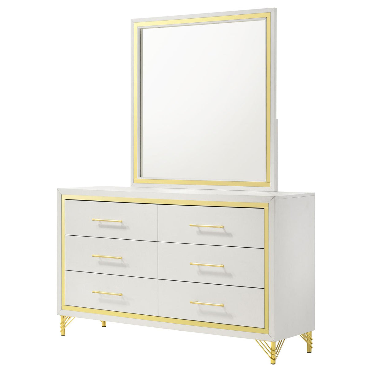 Lucia White 6-Drawer Bedroom Dresser with Mirror from Coaster - Luna Furniture