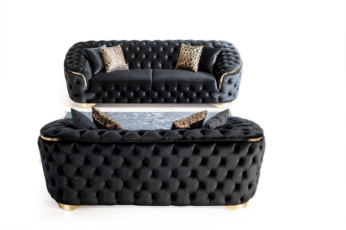 Lupino Black Velvet Living Room Set - LUPINOBLACK-SL - Luna Furniture