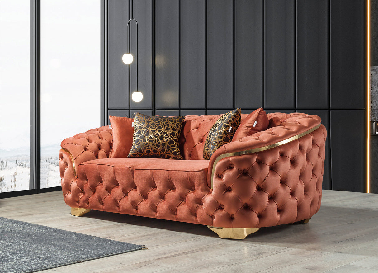 Lupino Orange Velvet Living Room Set - LUPINOORANGE-SL - Luna Furniture