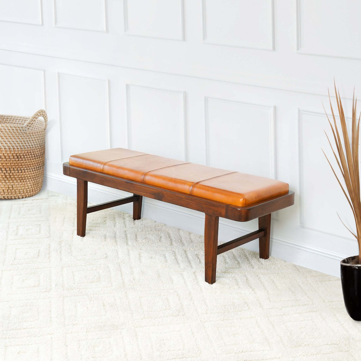 Maddox Tan Leather Bench from Midinmod - Luna Furniture