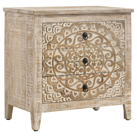 Mariska 3-drawer Wooden Accent Cabinet White Distressed - 950390 - Luna Furniture