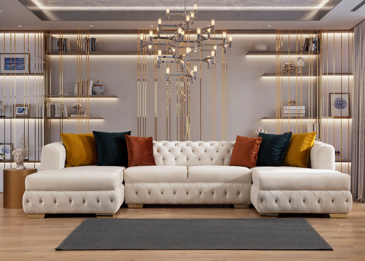 Matilda Ivory Velvet Double Chaise Sectional from Nova Furniture - Luna Furniture