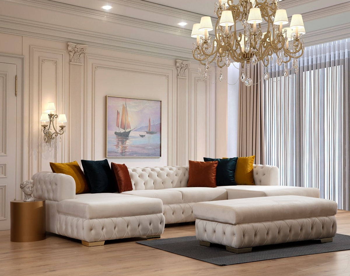 Matilda Ivory Velvet Double Chaise Sectional from Nova Furniture - Luna Furniture