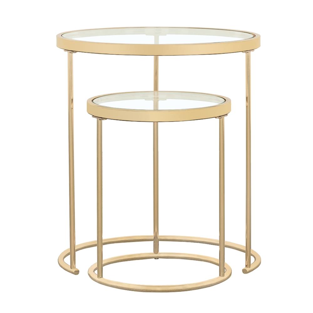 Maylin Gold 2-Piece Round Glass Top Nesting Tables from Coaster - Luna Furniture
