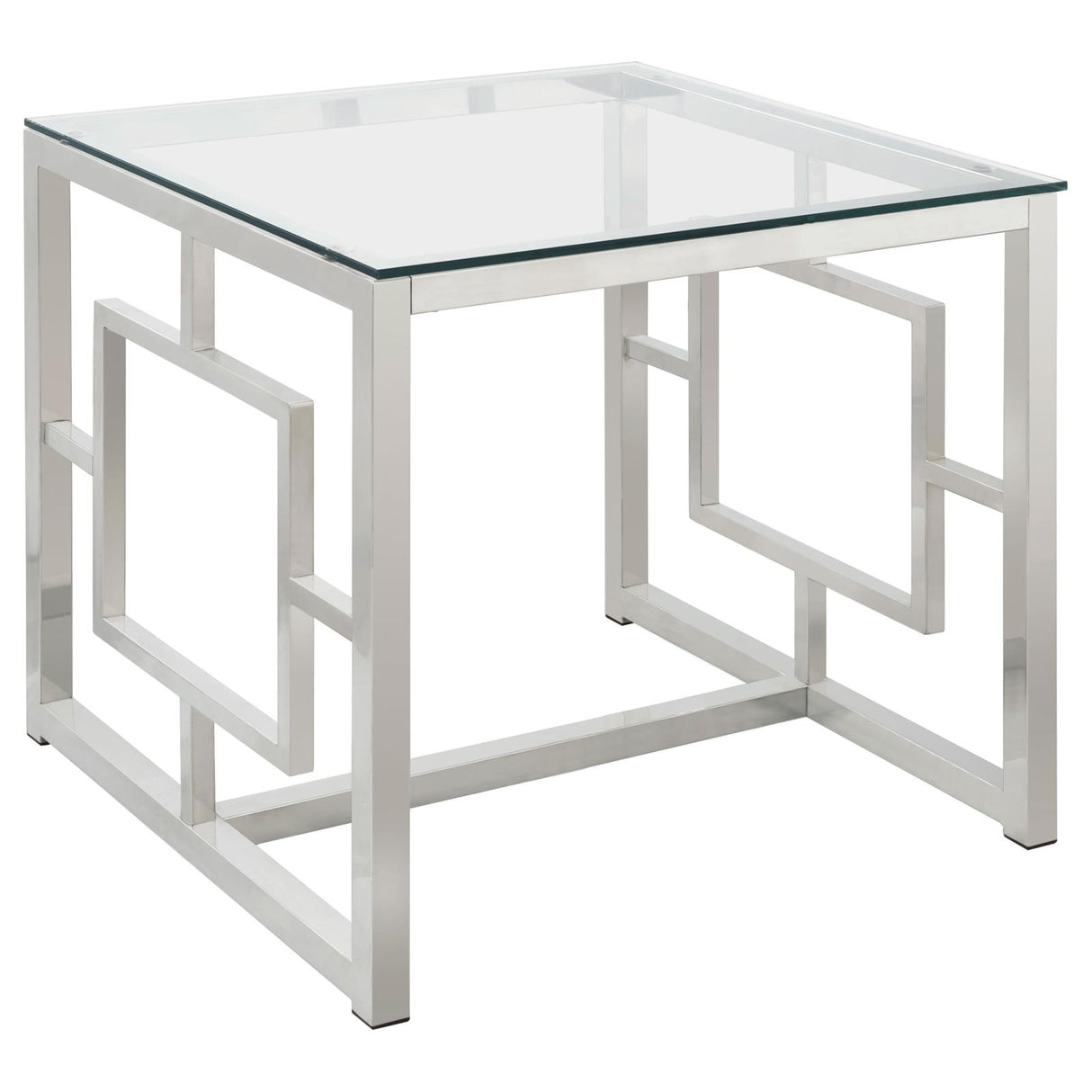 Merced Nickel Square Tempered Glass Top End Table from Coaster - Luna Furniture